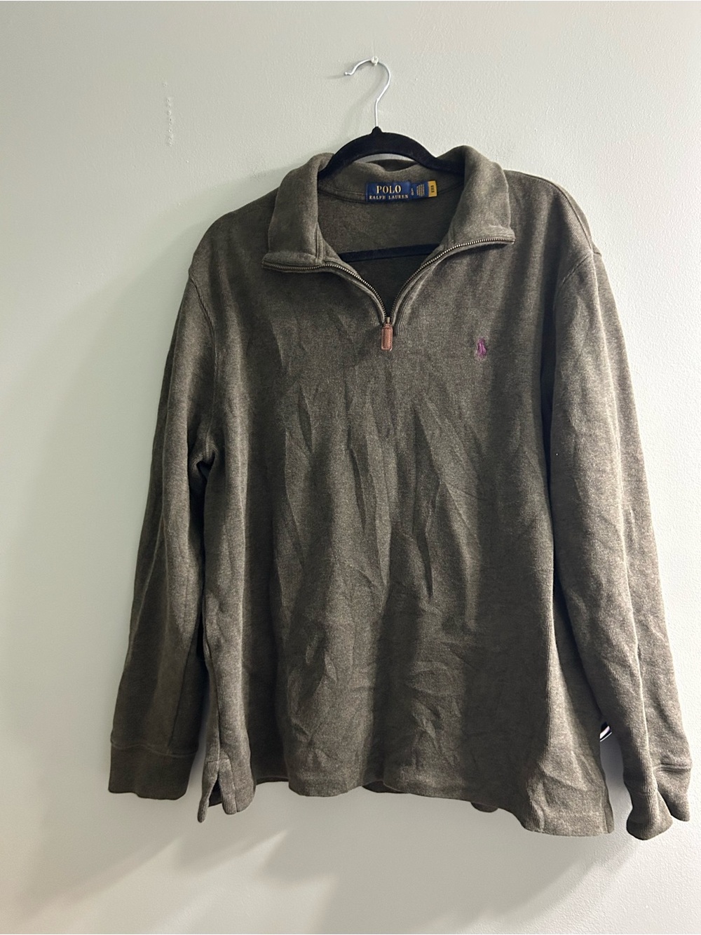 Polo Ralph Lauren green French ribbed 1/4 zip sweater - Picture 7 of 8